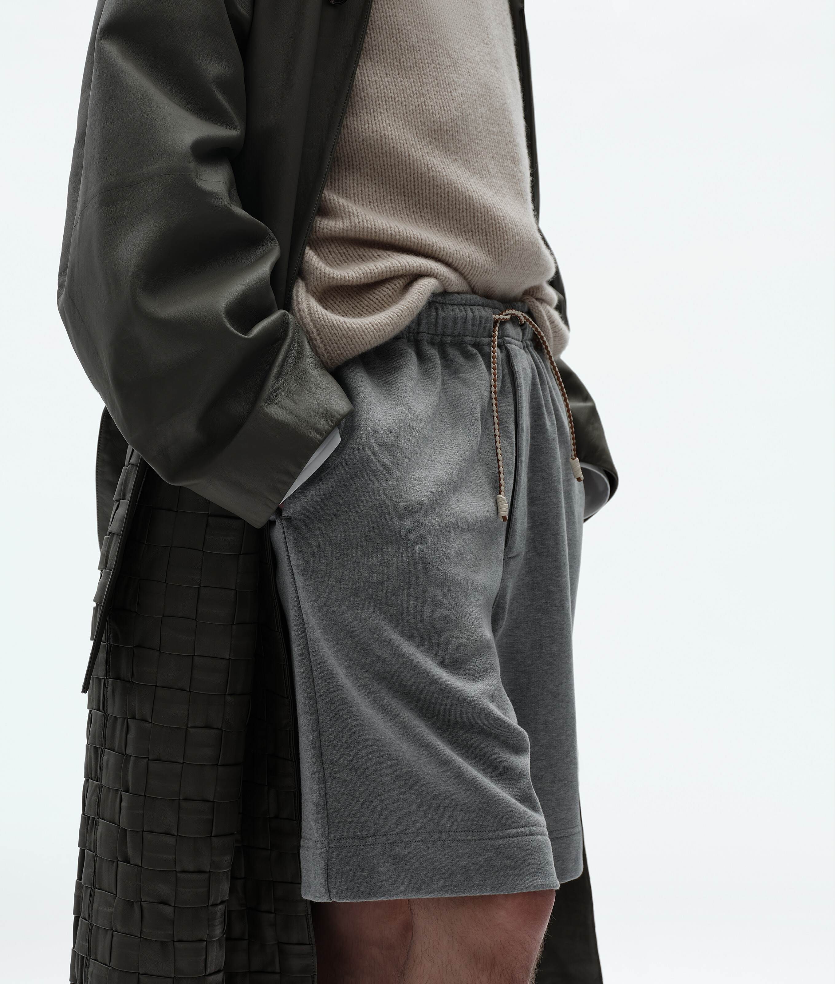 Men's Cotton Fleece Sweatshorts in Light gray melange Bottega Veneta Luxembourg EN - Image 2