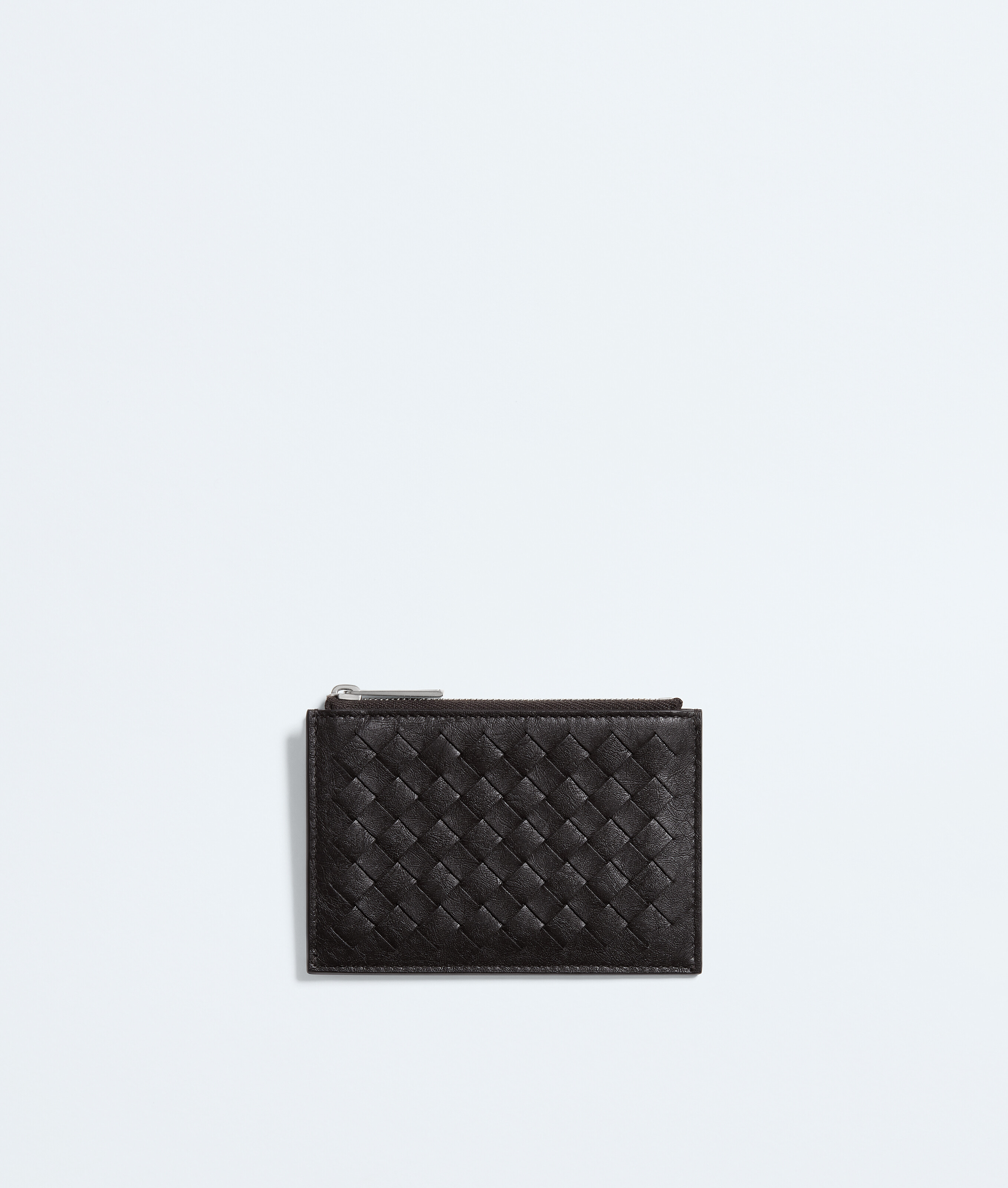 超美品　BOTTEGA VENETA Card Case On Chain Men's Woven Mycelium Zipped Card Case in Espresso | Bottega Veneta US