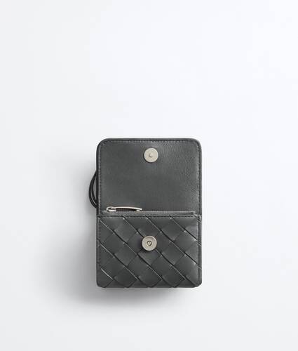Women's Andiamo Tri-Fold Wallet in Obsidian gray Bottega Veneta Italy EN - Image 2