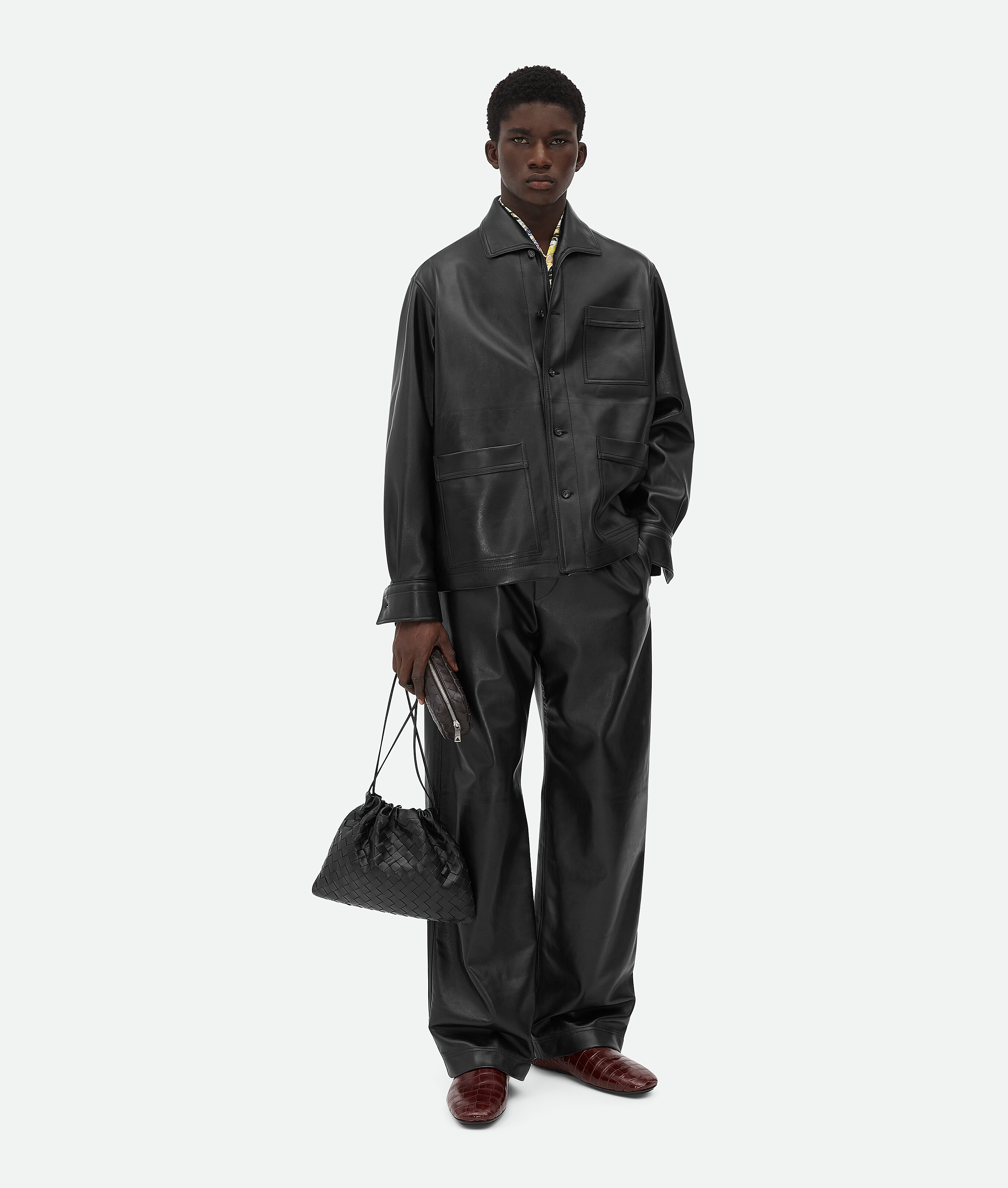 BOTTEGA VENETA ラガーシャツ ブラック/ホワイト/ブラウン S ラガーシャツ PANELLED LOOPBACK (BROWN/BLACK)【ワックスロンドン日本