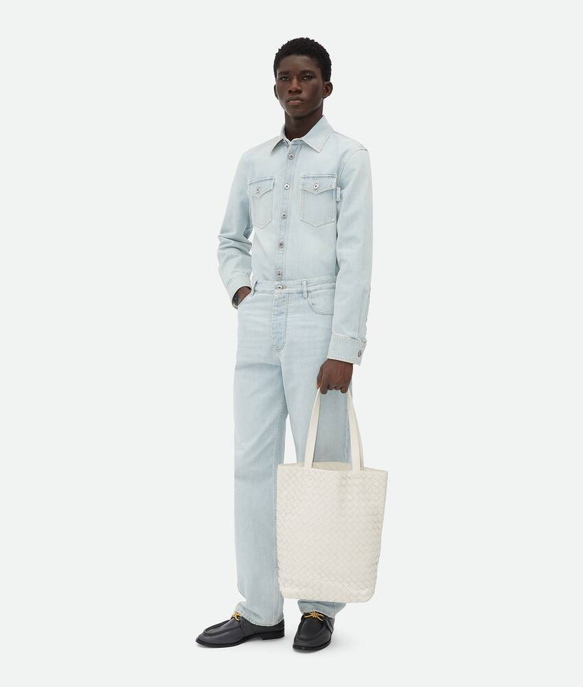 Men's Small Intrecciato North-South Tote in White Bottega Veneta United States EN - Image 2