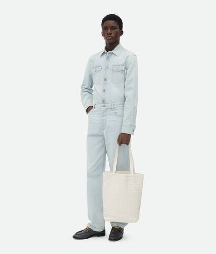 Men's Small Intrecciato North-South Tote in White Bottega Veneta United States EN - Image 2