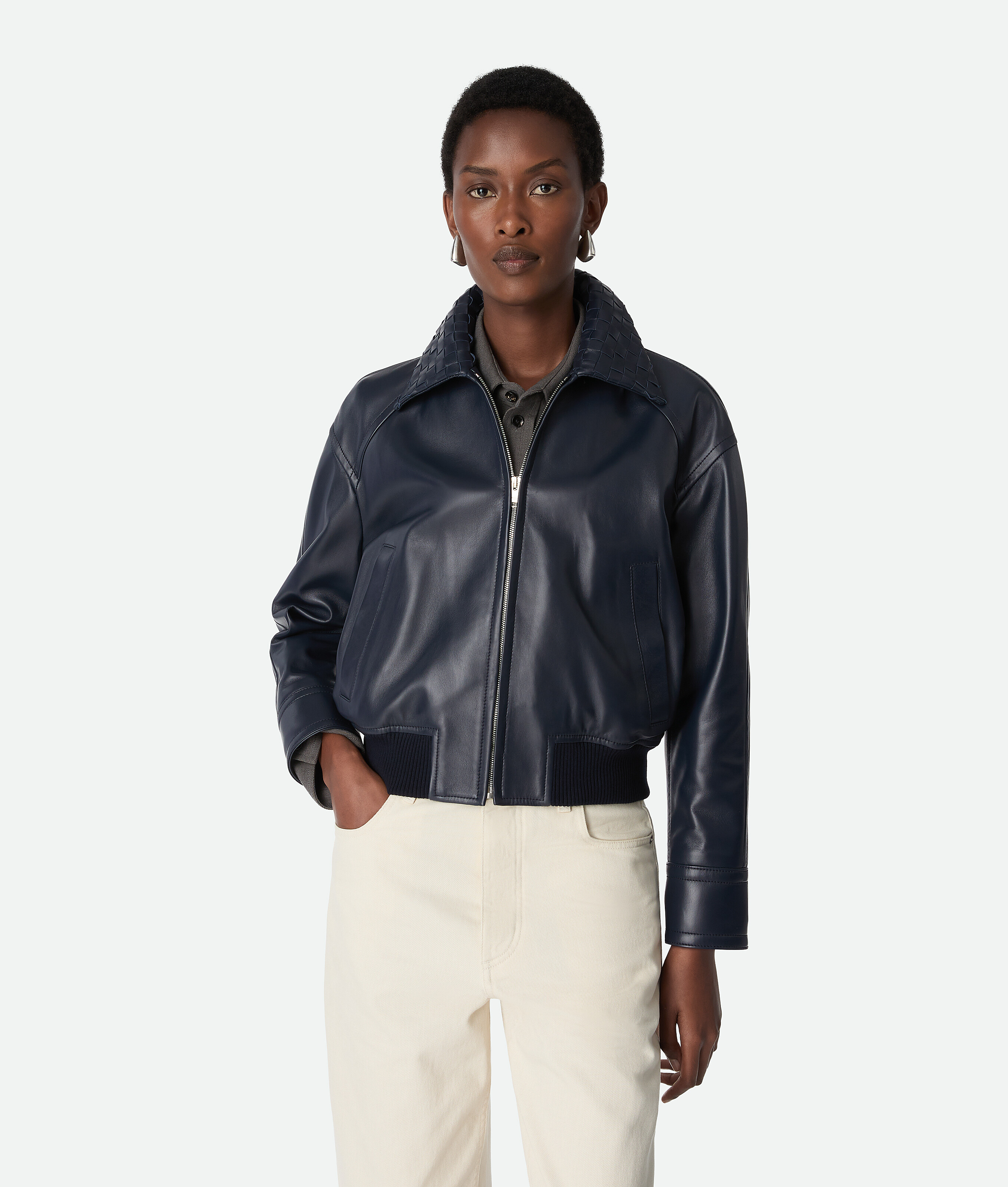 Bottega Veneta Blouson En Cuir In Blue
