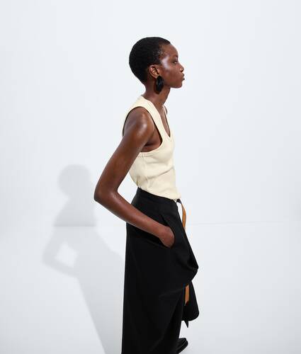 Ela's Regata de Jersey de Algod&atilde;o Compacto Canelado em Rice Bottega Veneta Brasil PT - Image 2