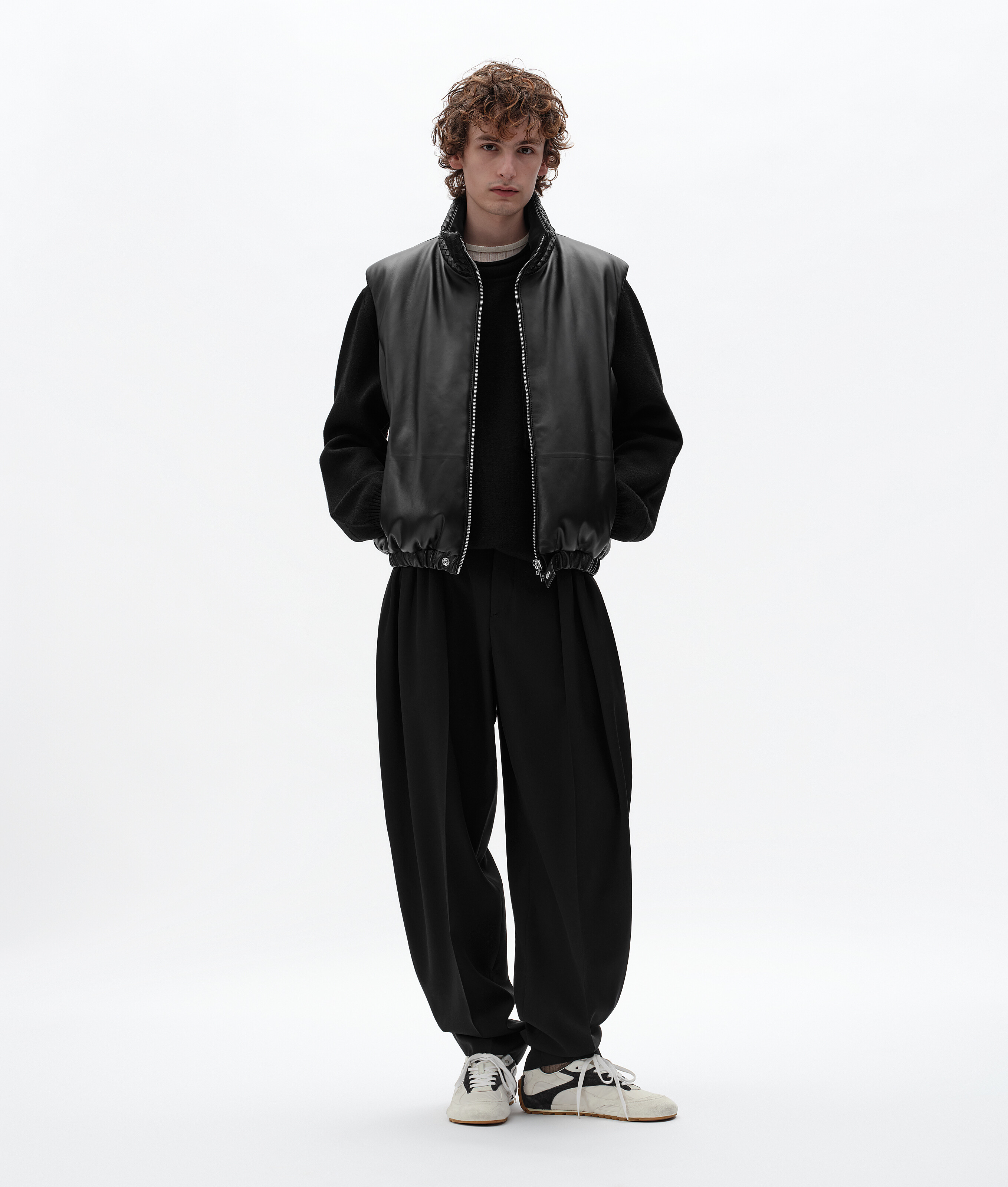 Men's Padded Leather Gilet in Double black | Bottega Veneta US