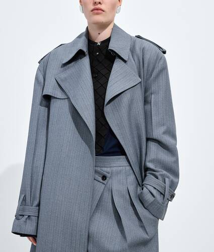 Women's Wool And Mohair Trench Coat in Blue/gray melange Bottega Veneta Monaco EN - Image 4