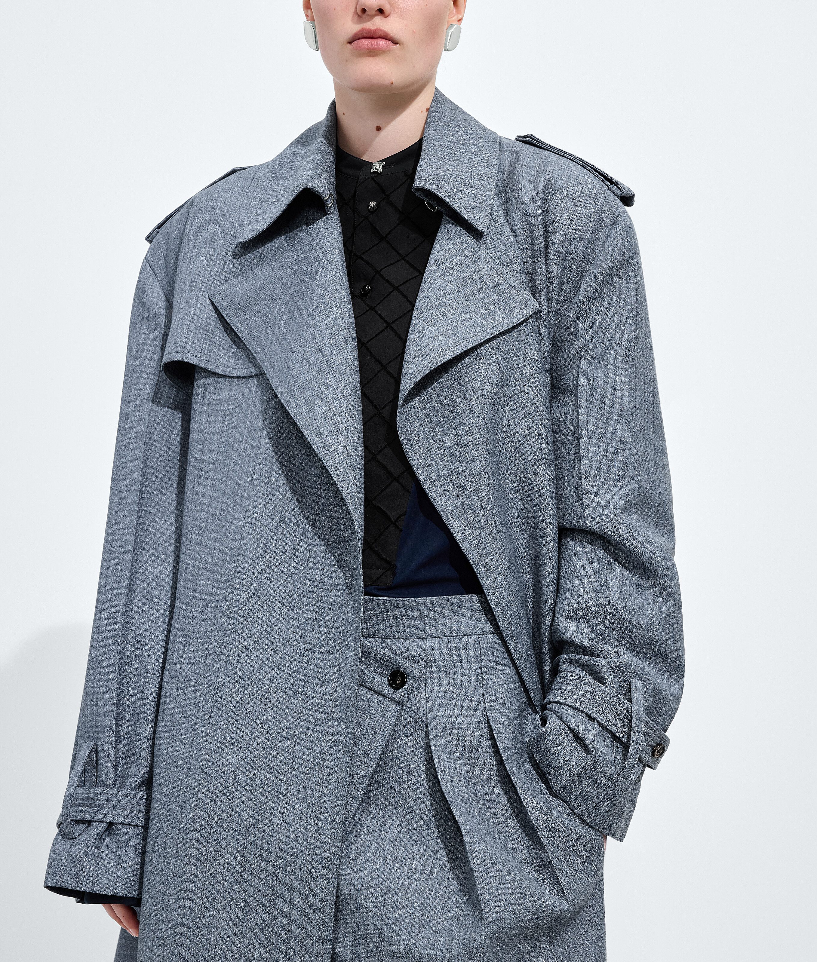 Women's Wool And Mohair Trench Coat in Blue/gray melange Bottega Veneta Luxembourg EN - Image 4