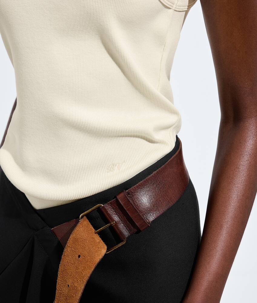 Ela's Regata de Jersey de Algod&atilde;o Compacto Canelado em Rice Bottega Veneta Brasil PT - Image 4