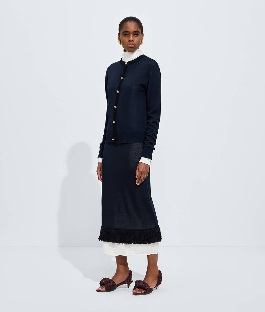 Women's Silk Double Knit Cardigan in Midnight blue/chalk Bottega Veneta Luxembourg EN - Image 4