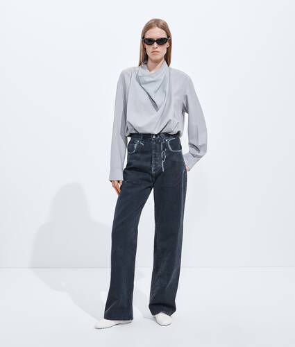 Vaqueros con pernera ancha y sobrete&ntilde;ido para Mujer en Midnight Bottega Veneta M&eacute;xico ES - Image 1