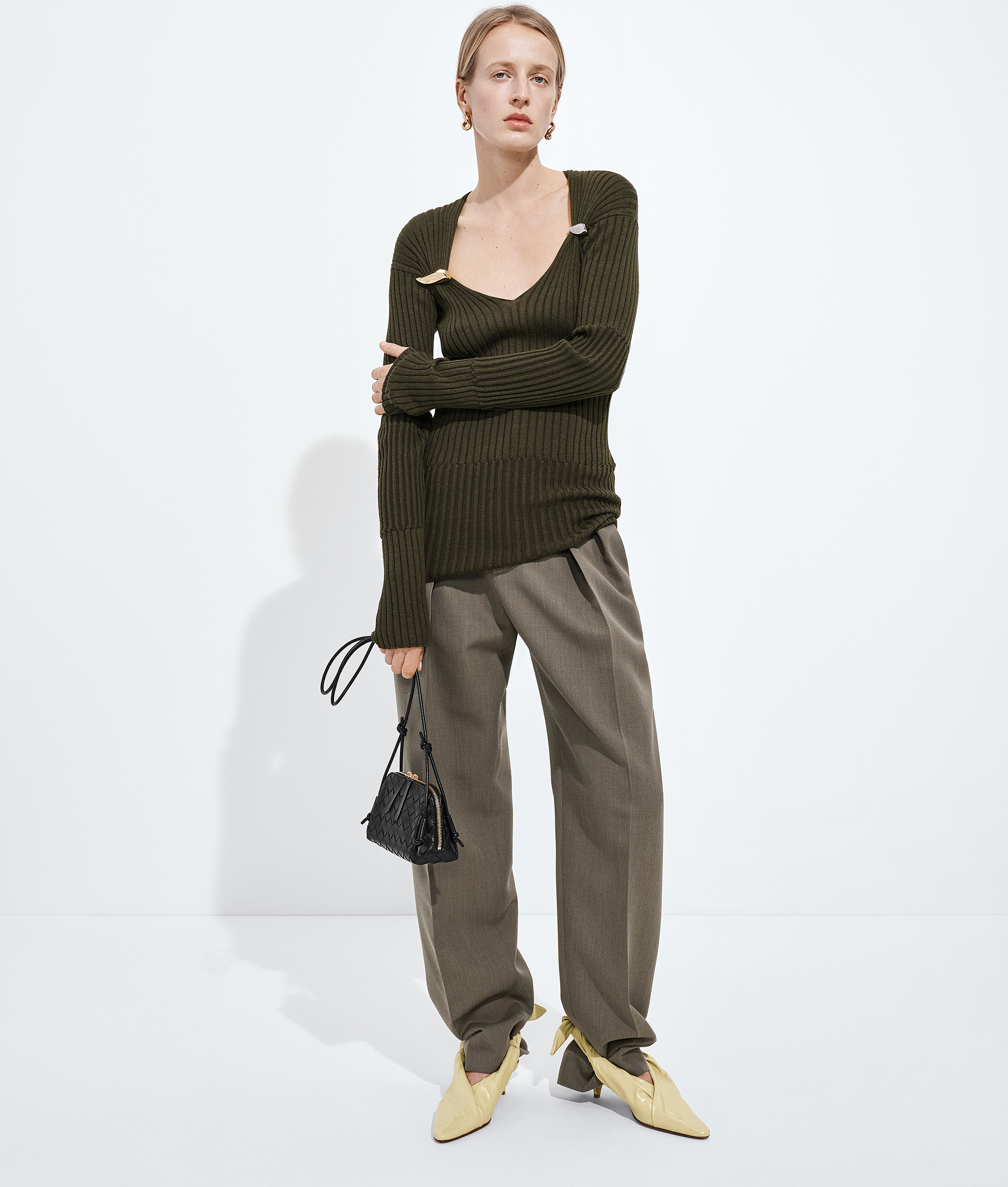 Bottega Veneta Mini Leather Zip Bag With Adjustable Strap In Black
