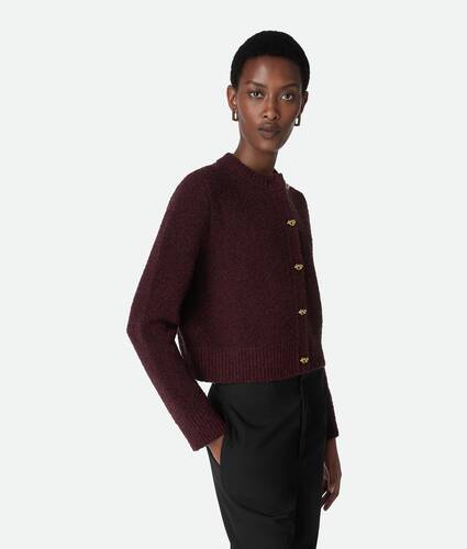 Women's Wool Bouclé Cardigan in Oxblood melange Bottega Veneta Belgium EN - Image 2