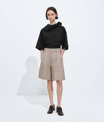 Women's Prince Of Wales Wool Shorts in Silt/stucco melange Bottega Veneta Bulgaria EN - Image 1