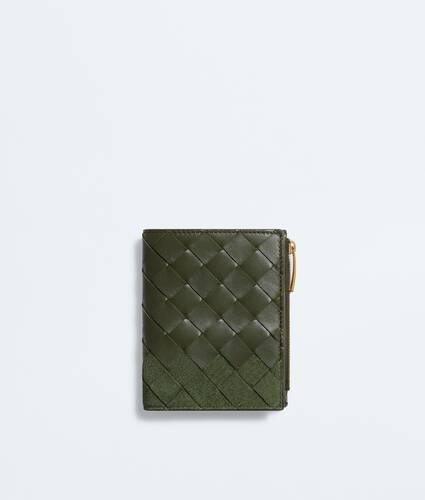 Women's Intrecciato Small Bi-Fold Wallet in Green tweed Bottega Veneta United States EN - Image 1