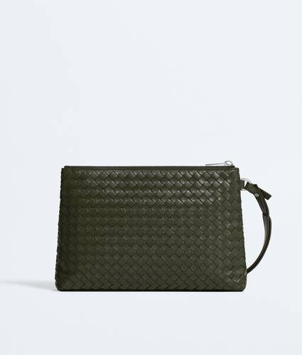 Men's Intrecciato Piccolo Prism Pouch in Bark green/silver Bottega Veneta Italy EN - Image 5