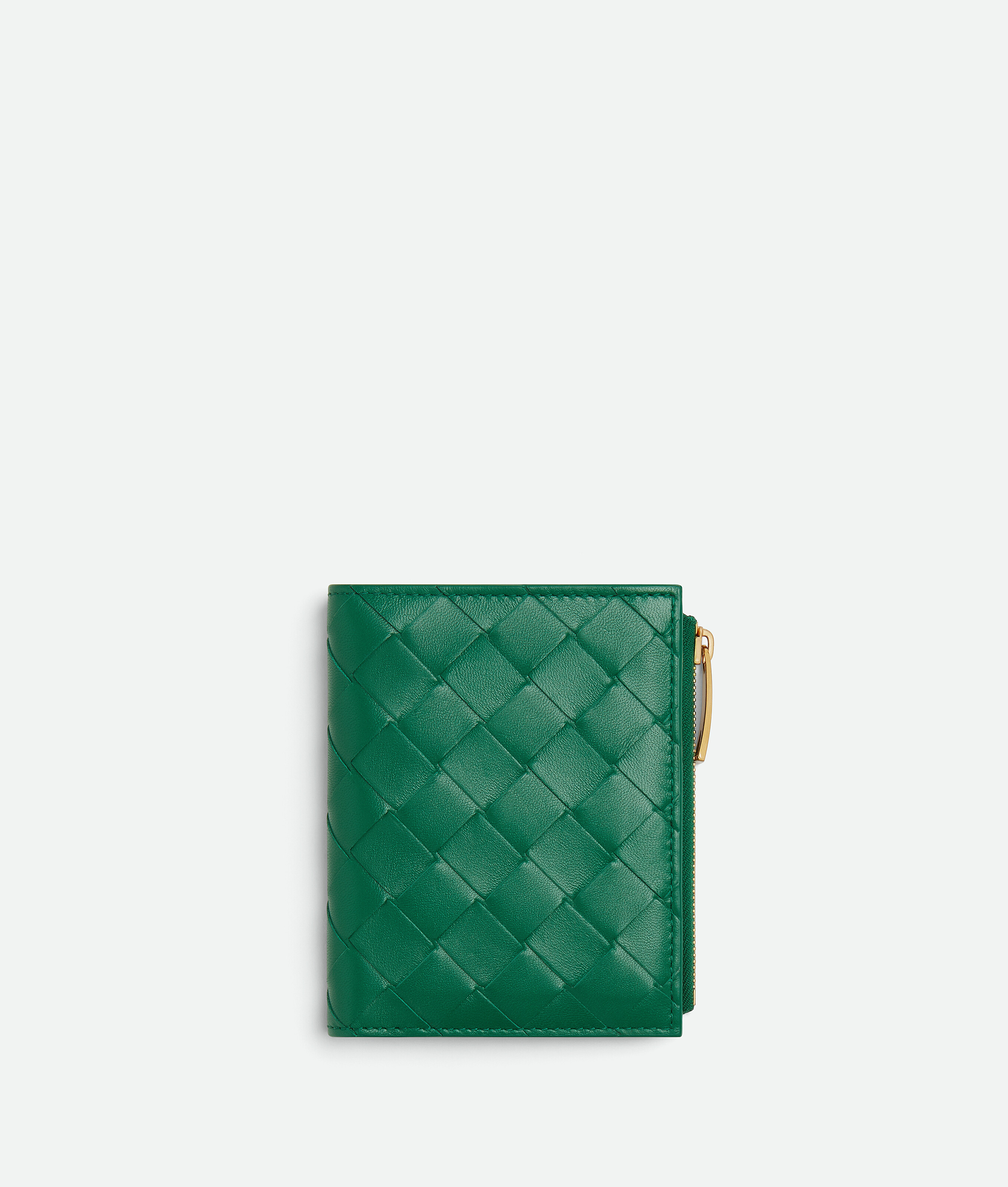 Bottega Veneta Leather Intrecciato Bifold Wallet In Green
