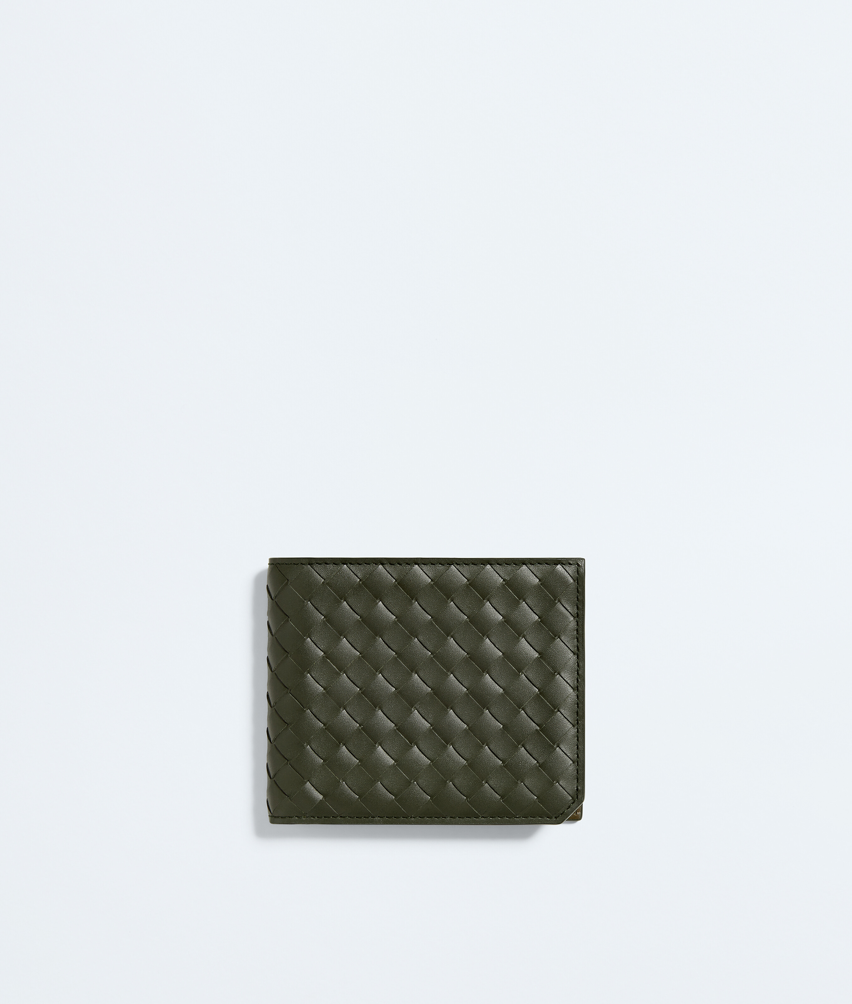 Men's Intrecciato Piccolo Bi-Fold Wallet in Bark green/olive oil