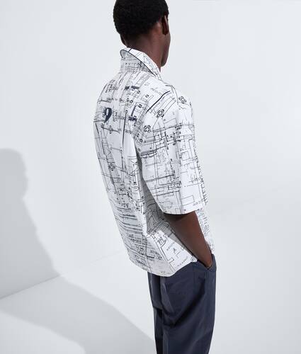 Men's Cotton Poplin Printed Pajama Shirt in Chalk/midnight blue Bottega Veneta Portugal EN - Image 2