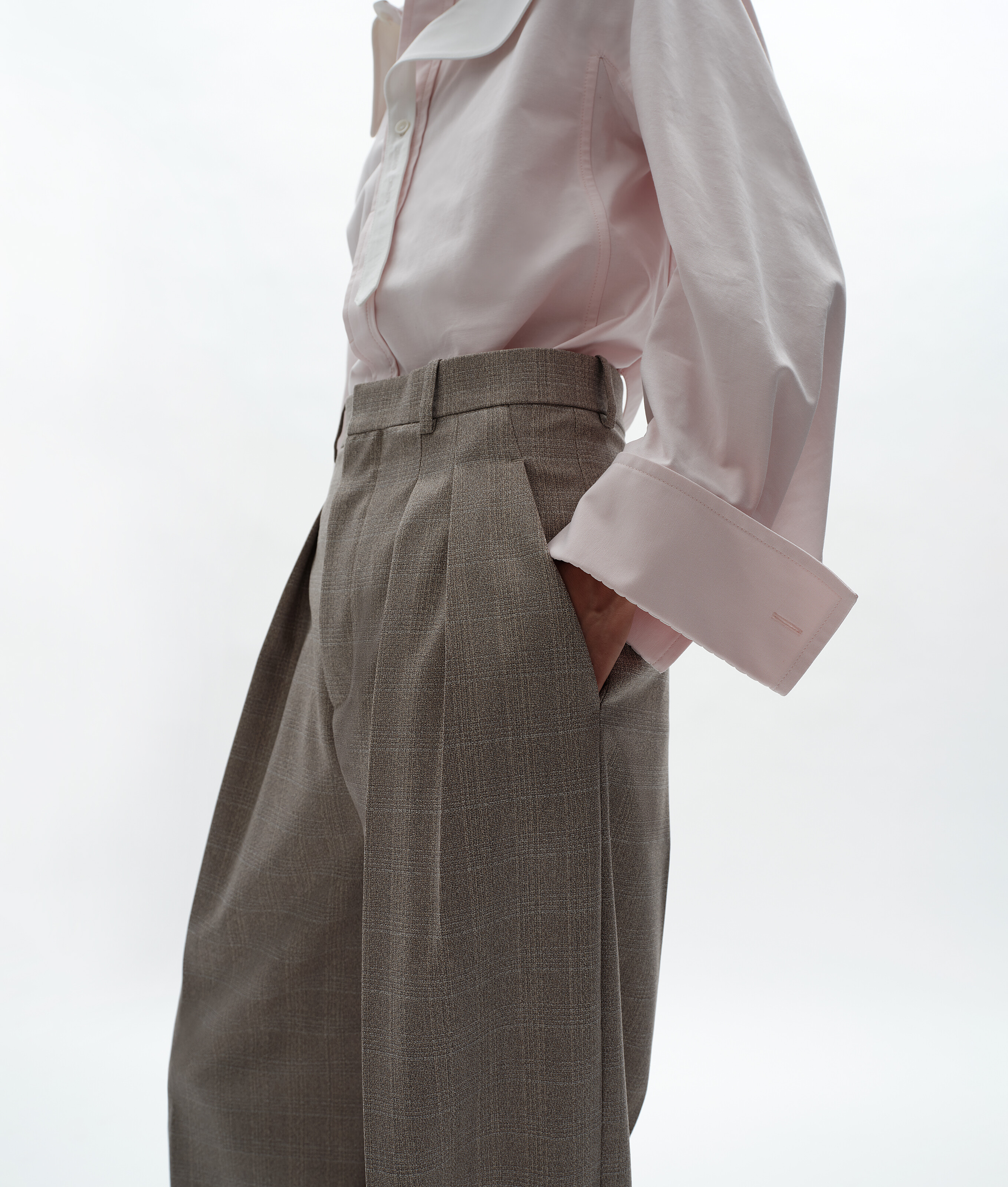 Women's Prince Of Wales Wool Pants in Silt/stucco melange Bottega Veneta Luxembourg EN - Image 3