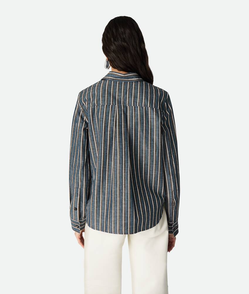 Chemise en coton et lin &agrave; rayures pour Femme en Blue/khaki/black Bottega Veneta France FR - Image 3