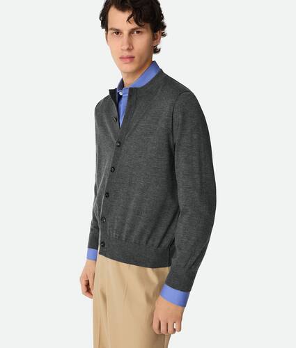 Men's Light Fine Cashmere Cardigan in Grey melange Bottega Veneta Poland EN - Image 2