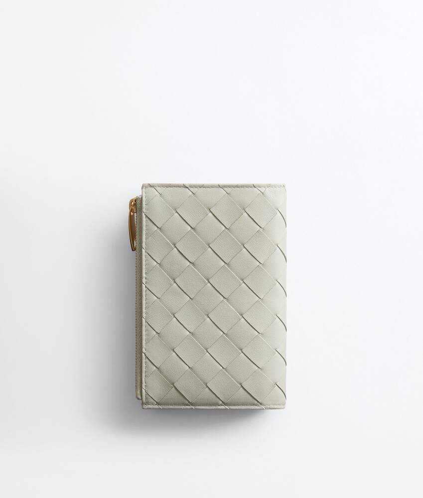Women's Intrecciato Medium Bi-Fold Wallet in Silica gray Bottega Veneta Italy EN - Image 3