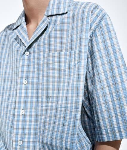 Men's Cotton And Silk Check Pajama Shirt in Blue/white/stone Bottega Veneta Czechia EN - Image 5
