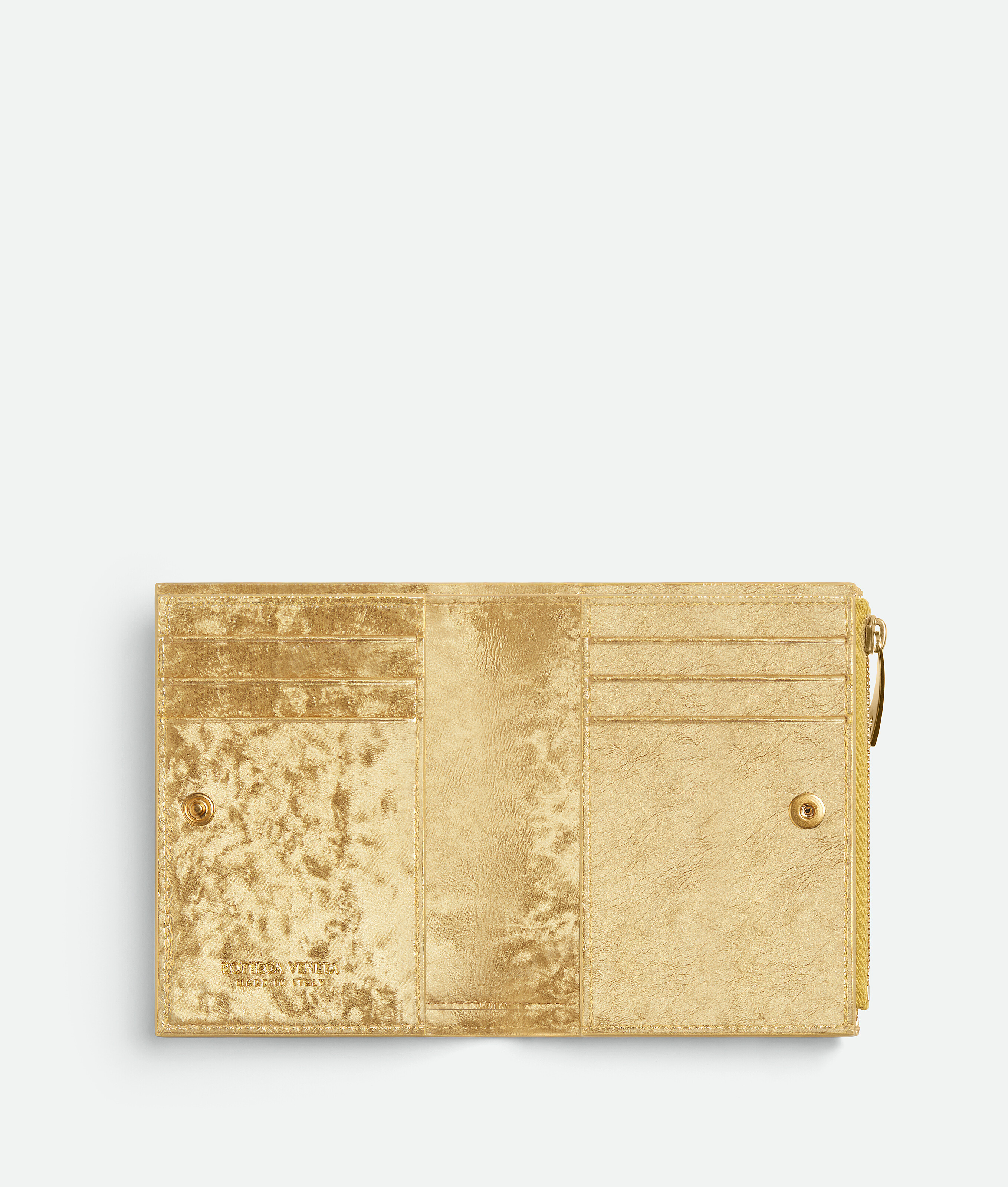 Bottega Veneta Intrecciato Small Bi-fold Wallet In Gold
