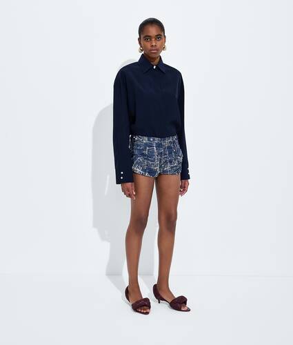 Women's Printed Silk Twill Culotte in Midnight blue/chalk Bottega Veneta United States EN - Image 1