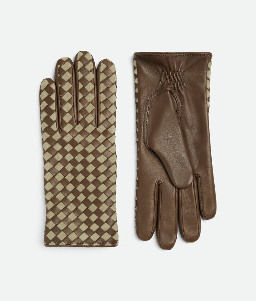 Afficher une grande image du produit 1 - Gants en cuir suède et cuir Intrecciato