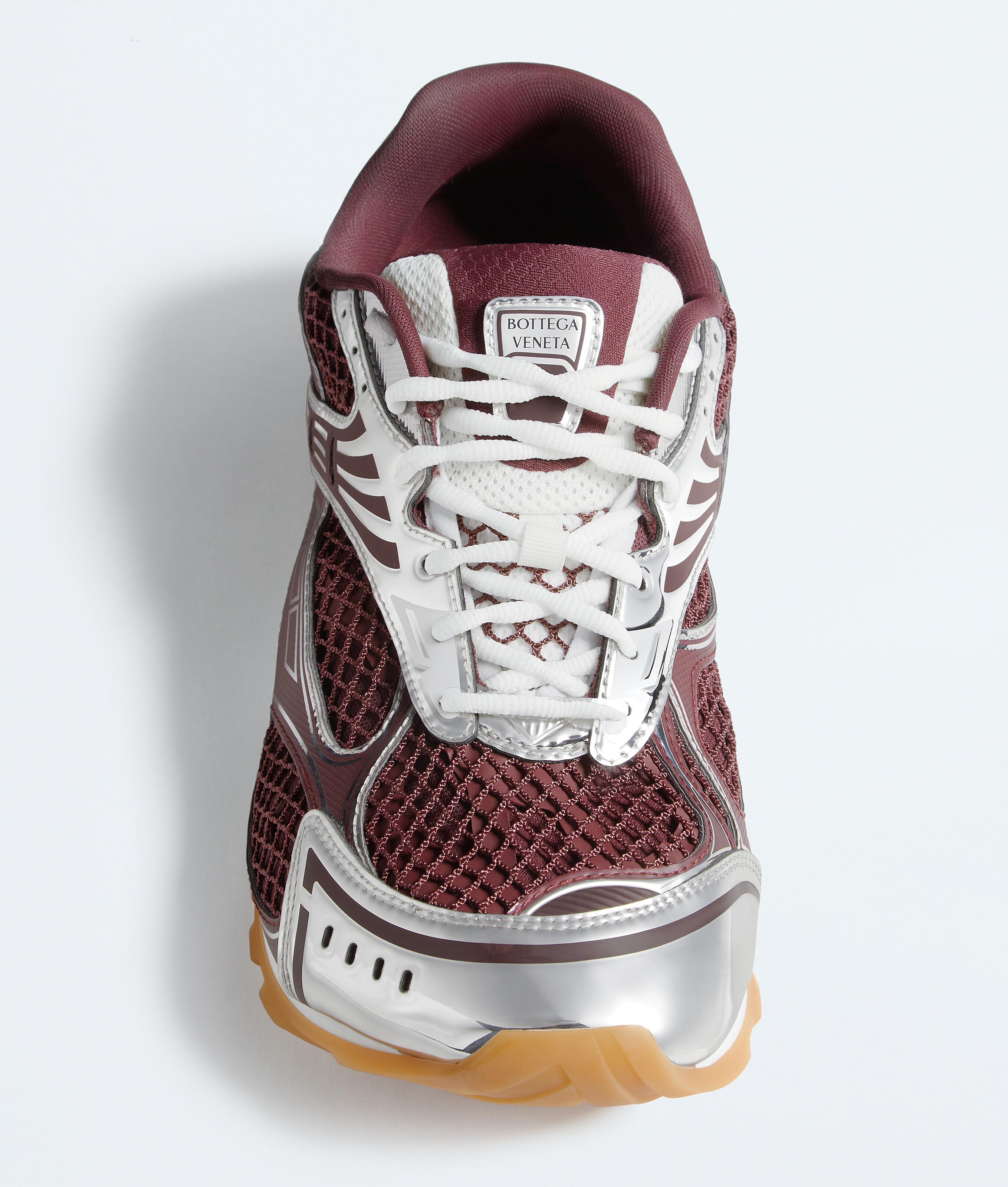 Bottega Veneta Men 'orbit' Bordeaux Running Sneakers With Logo Lettering Print In Tech Fabric Man In Silver