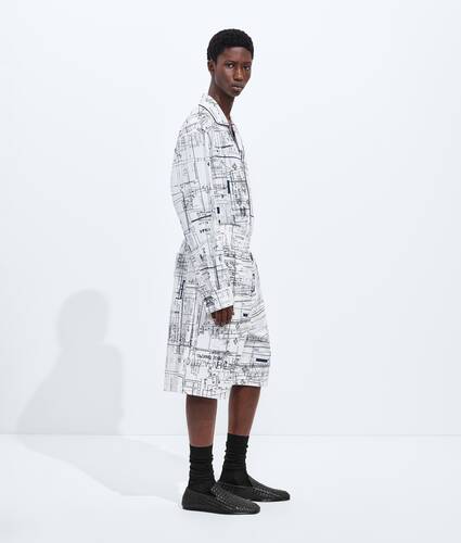 Men's Cotton Poplin Printed Shorts in Chalk/midnight blue Bottega Veneta Bulgaria EN - Image 2