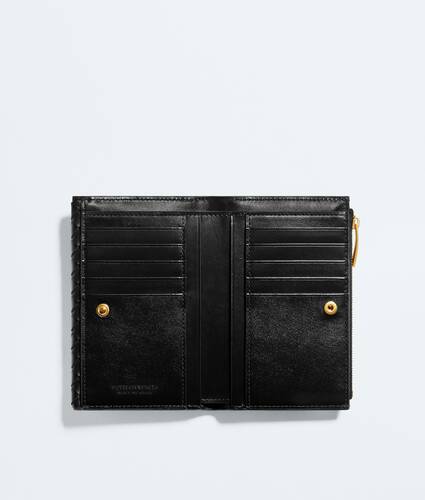 Portefeuille bi-fold zipp&eacute; &agrave; rabat Intrecciato Piccolo moyen format pour Femme en Black Bottega Veneta Canada FR - Image 2