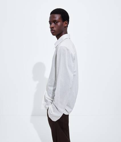 Men's Striped Cotton and Cupro Shirt in Rice/malachite Bottega Veneta Canada EN - Image 2