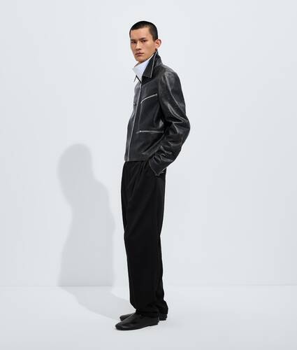 Men's Weathered Leather Jacket in Double black Bottega Veneta United States EN - Image 2