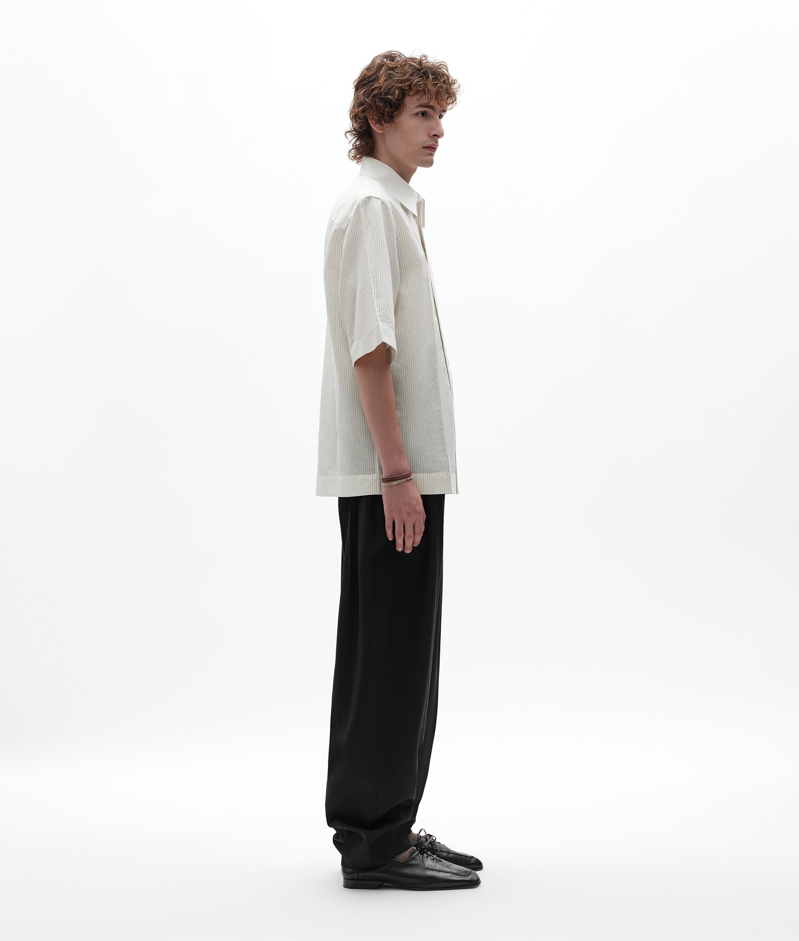 Men's Striped Cotton and Cupro Shirt in Rice/malachite Bottega Veneta Luxembourg EN - Image 2