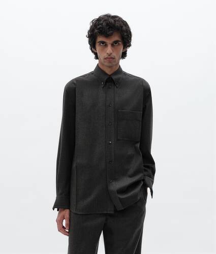 Men's Compact Wool Flannel Shirt in Green/mudstone mel Bottega Veneta Qatar EN - Image 1