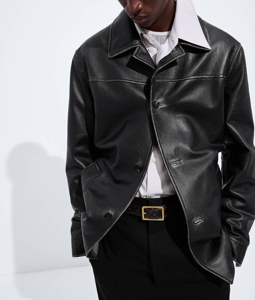 Men's Weathered Leather Coat in Double black Bottega Veneta Poland EN - Image 2