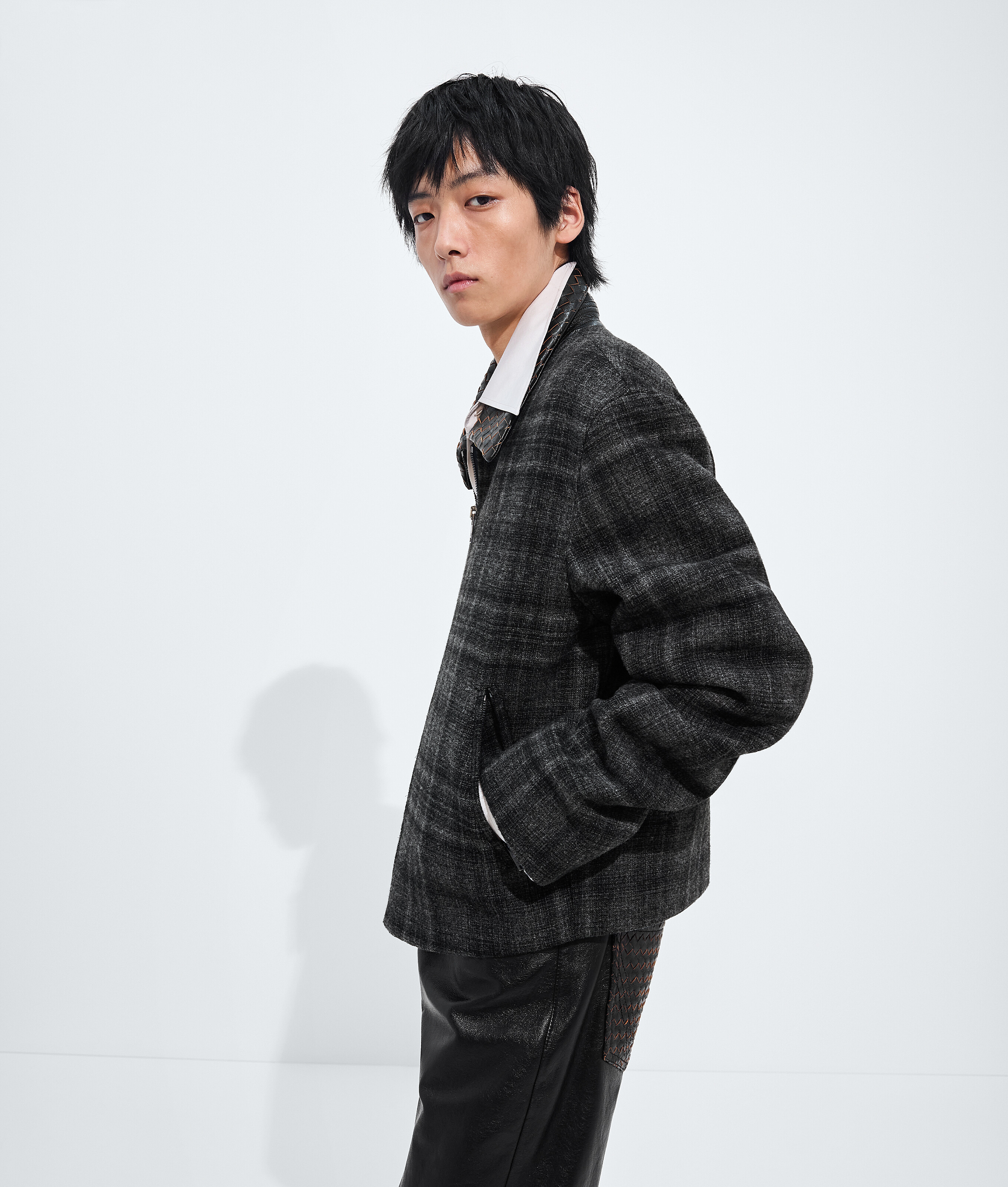 Men's Check Wool Jacket in Ardoise/sterling mel Bottega Veneta Luxembourg EN - Image 2