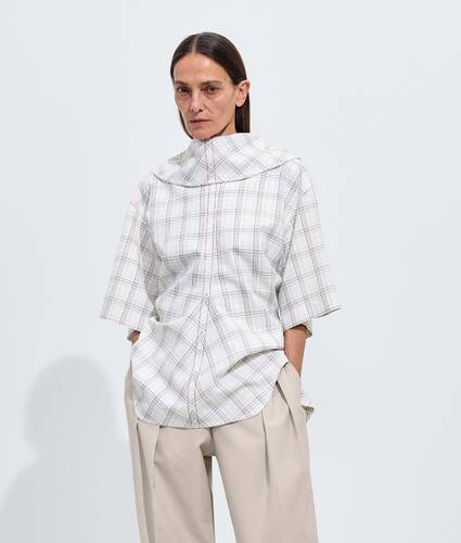 Women's Soft Wool Check Top in Chalk/carrubo/blue Bottega Veneta United States EN - Image 1