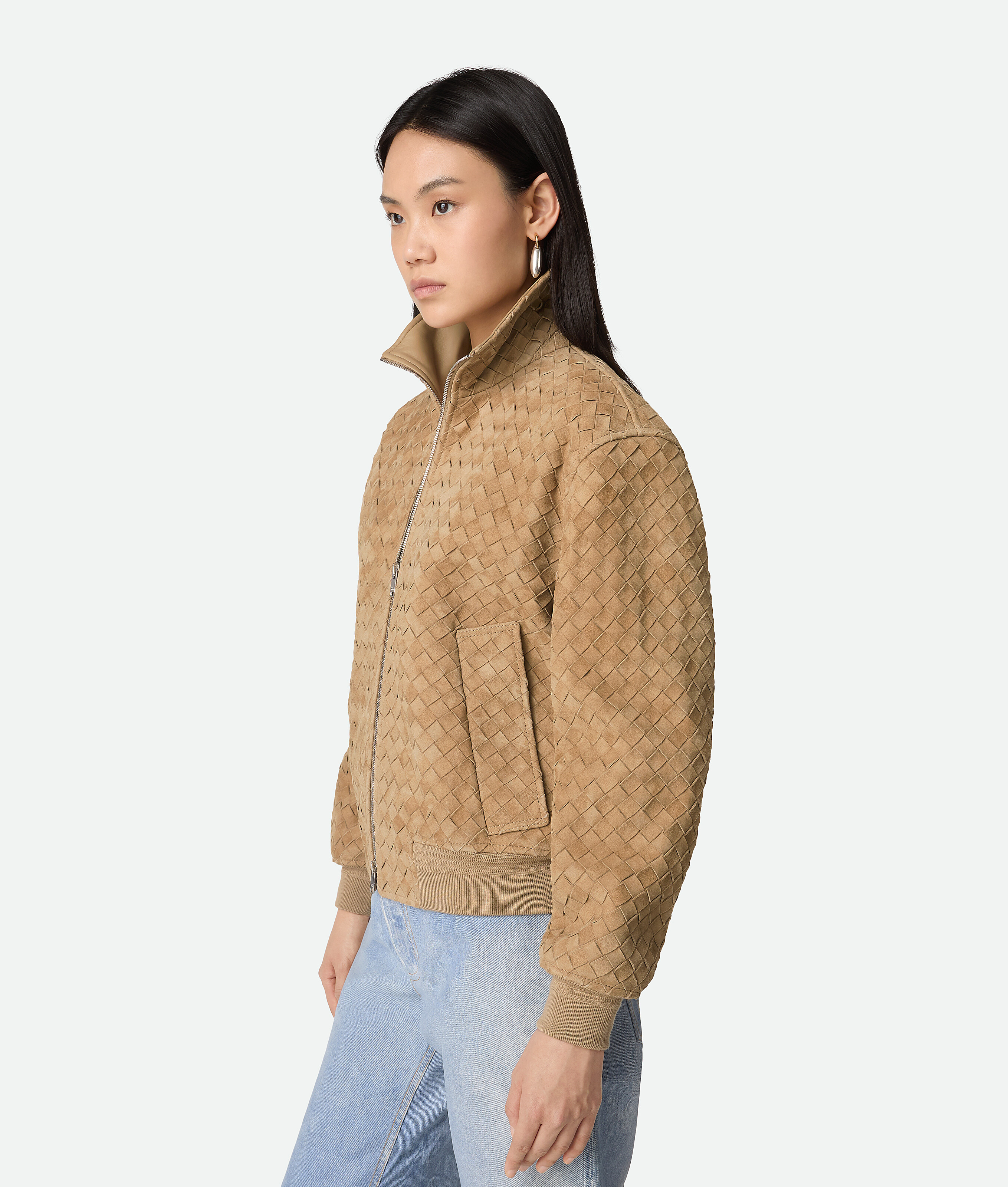 Bottega Veneta Intrecciato Suede Blouson In White