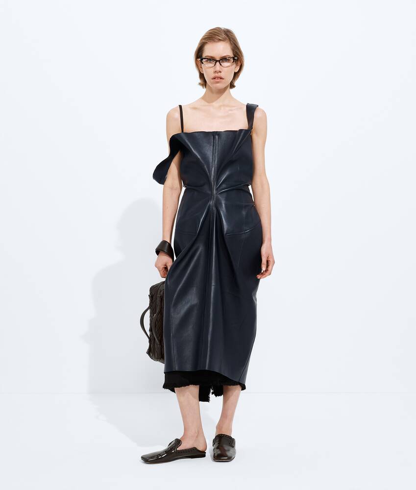 Women's Semi Shiny Leather Dress in Midnight blue | Bottega Veneta AU Women's Semi Shiny Leather Dress in Midnight blue | Bottega Veneta AU