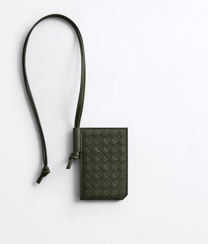 Men's Intrecciato Piccolo Badge Holder in Bark green/olive oil Bottega Veneta Greece EN - Image 1