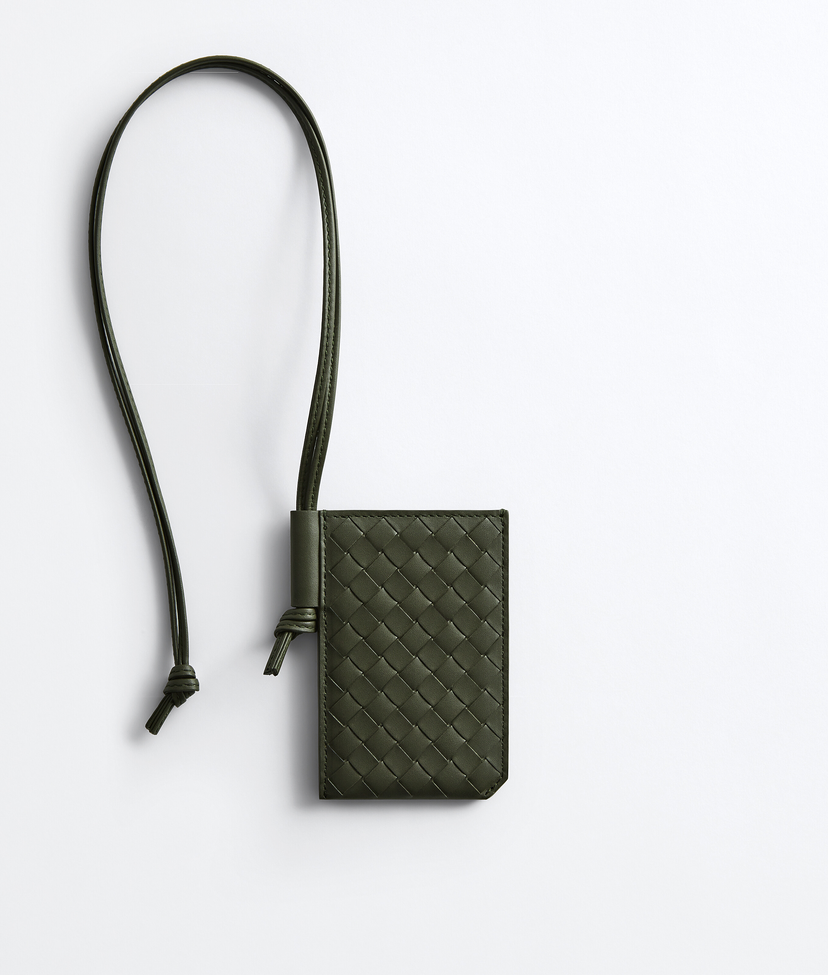 Men's Intrecciato Piccolo Badge Holder in Bark green/olive oil Bottega Veneta Australia EN - Image 1