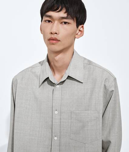 Men's Light Wool Toile Hooded Shirt in Light gray melange Bottega Veneta Latvia EN - Image 4