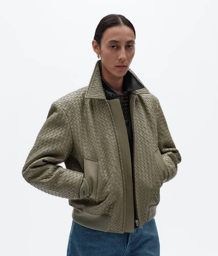 Women's Intrecciato Leather Blouson in Tarragon Bottega Veneta United States EN - Image 1