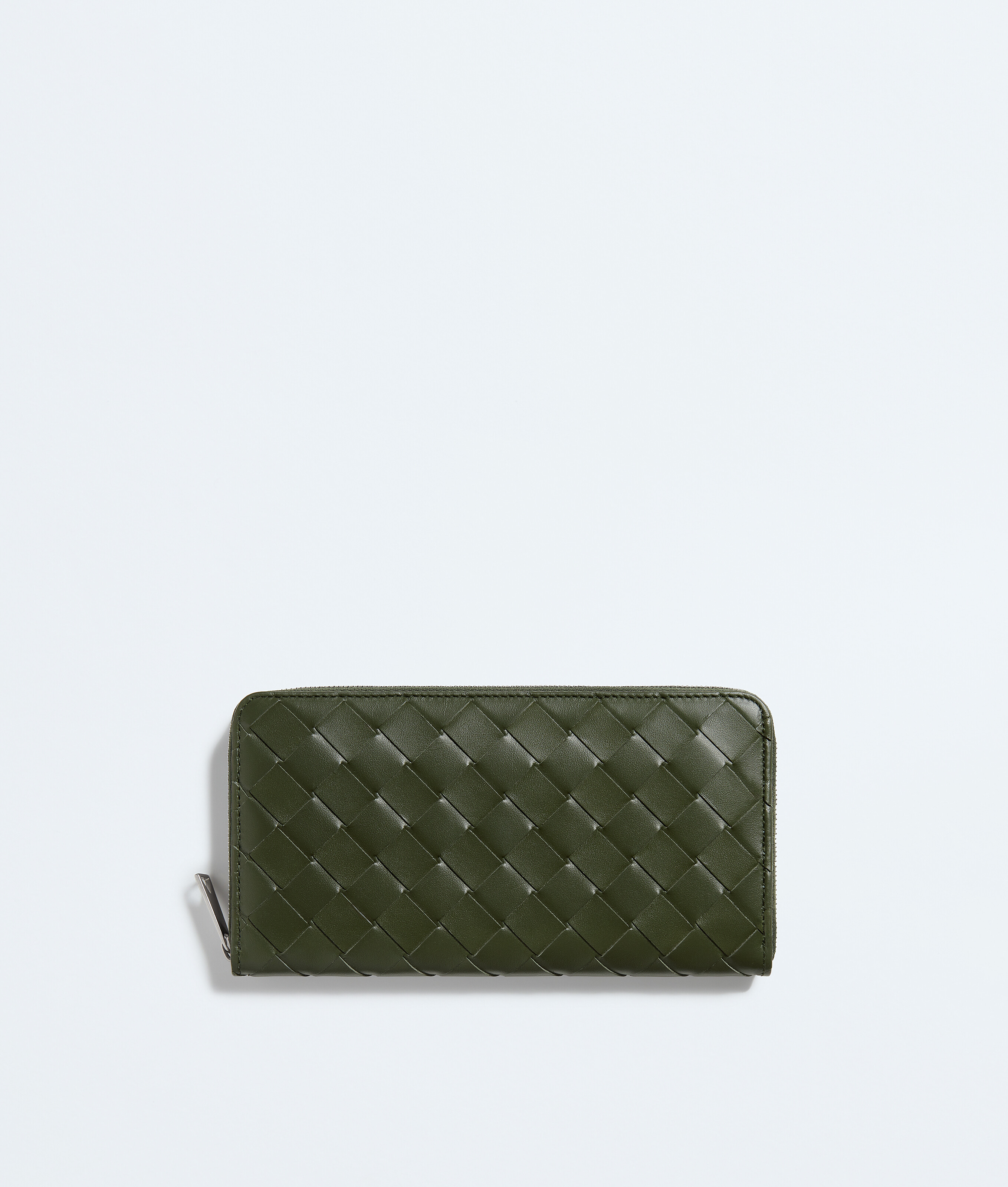 Men's Intrecciato Zip-Around Wallet in Green tweed/mineral