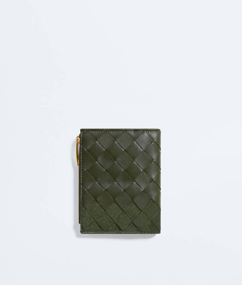 Women's Intrecciato Small Bi-Fold Wallet in Green tweed Bottega Veneta United States EN - Image 3