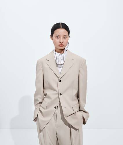 Women's Wool And Cotton Jacket in Beige/light blue Bottega Veneta United States EN - Image 1