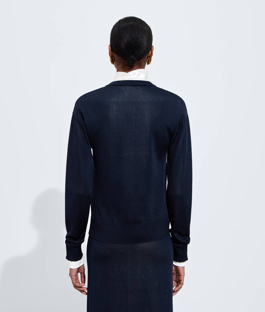 Women's Silk Double Knit Cardigan in Midnight blue/chalk Bottega Veneta Luxembourg EN - Image 3